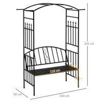 Outsunny Steel Frame Outdoor Garden Arch w/ 2-Seater Bench Black(m-3)