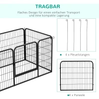 PawHut Puppy-uitloop ren buitenverblijf box puppy afrastering 125 x 80 x 70 cm staal zwart(m-4)