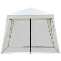 Outsunny Tuinpaviljoen paviljoen partytent tuintent met muggengaas beige 3 x 3 m(m-11)