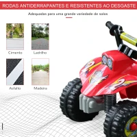 HOMCOM Quadriciclo Bateria 6V Quadicilo Elétrico para Crianças de 18-36 Meses Velocidade 2,5km/h Carga Máx 20kg Sons Luzes e Carregador Incluido 66x43x43 Vermelho e Amarelo(m-6)