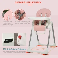 HOMCOM hoge babystoel kinderstoel verstelbaar en inklapbaar voor 6-36 maanden PP staal roze(m-6)