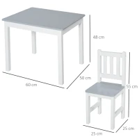 HOMCOM 3-delige kinderzitgroep met kindertafel 2 stoelen voor 3+ kindermeubels grenen + MDF grijs + wit 60 x 50 x 48 cm(m-3)