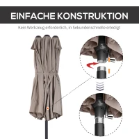 Outsunny parasol met zwengel tuinparasol dubbele marktparasol 460 x 270 cm koffie(m-6)