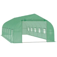 Outsunny Estufa Tipo Túnel 800x300x200cm com 12 Janelas e Porta Enrolável Cobertura de PE 140g/m² e Aço Teto Pontiagudo para Cultivo de Plantas Verduras Verde(m-1)