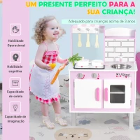 HOMCOM Cozinha  de brinquedo para crianças acima de 3 anos brinquedo educativo com espaço de armazenamento acessórios incluídos  som 55x 30x 80cm rosa(m-7)