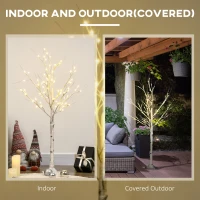HOMCOM 4ft Artificial White Birch Tree Light with Warm White Pre-Lit LED Light for Indoor and Covered Outdoor Use(m-7)