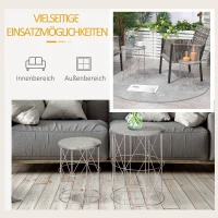 Outsunny Set van 2 Bijzettafels Draadmand Metalen Mand Metaal Goud Roze Grijs(m-5)
