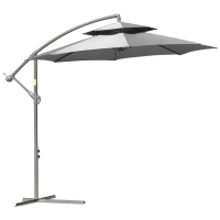 Outsunny Parasol 2,7 m Vrijdragende Parasol met Kruisvoet Staal Buiten Lichtgrijs