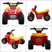 HOMCOM Quadriciclo Bateria 6V Quadicilo Elétrico para Crianças de 18-36 Meses Velocidade 2,5km/h Carga Máx 20kg Sons Luzes e Carregador Incluido 66x43x43 Vermelho e Amarelo(m-7)