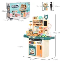 HOMCOM Cozinha de Brinquedo para Crianças de 3-6 Anos com Luz Sons Água Vapor Lousa 113 Acessórios Incluidos Cozinha Infantil Educativa 70x32x92,2cm Multicor(m-3)