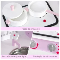 HOMCOM Cozinha  de brinquedo para crianças acima de 3 anos brinquedo educativo com espaço de armazenamento acessórios incluídos  som 55x 30x 80cm rosa(m-8)