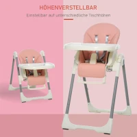 HOMCOM hoge babystoel kinderstoel verstelbaar en inklapbaar voor 6-36 maanden PP staal roze(m-4)