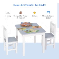 HOMCOM 3-delige kinderzitgroep met kindertafel 2 stoelen voor 3+ kindermeubels grenen + MDF grijs + wit 60 x 50 x 48 cm(m-5)