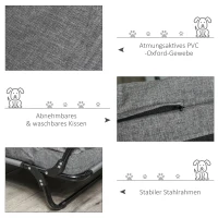 Legowisko dla psa PawHut 2 w 1 zewnętrzna sofa dla zwierząt domowych ze stalową ramą podwyższona sofa dla psa miejsce do spania dla kotów psów przewiewne zdejmowana tkanina oxford kolor szary 80 x 59 x 36 cm(m-7)