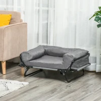 Legowisko dla psa PawHut 2 w 1 zewnętrzna sofa dla zwierząt domowych ze stalową ramą podwyższona sofa dla psa miejsce do spania dla kotów psów przewiewne zdejmowana tkanina oxford kolor szary 80 x 59 x 36 cm(m-2)
