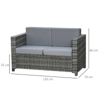 Outsunny Poly-rotan bank met kussens 2-zits loungebank tuin metaal polyester grijs(m-3)