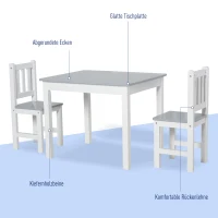 HOMCOM 3-delige kinderzitgroep met kindertafel 2 stoelen voor 3+ kindermeubels grenen + MDF grijs + wit 60 x 50 x 48 cm(m-4)