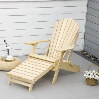 Outsunny Adirondack Tuinstoel met Voetensteun Opvouwbaar Ligstoel Buitenmeubilair Grenenhout Natuur 78 x 140 x 94 cm(m-10)