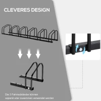 HOMCOM Fietsenstandaard voor 6 Fietsen, Weerbestendig, Wand- of Vloermontage, Staal, 179 x 33 x 27 cm(m-5)