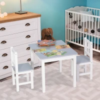 HOMCOM 3-delige kinderzitgroep met kindertafel 2 stoelen voor 3+ kindermeubels grenen + MDF grijs + wit 60 x 50 x 48 cm(m-10)