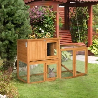 PawHut Buitenhok met Speelruimte, Uitschuifbare Bodemlade, Weerbestendig, 141 x 60 x 86 cm, Oranje(m-10)