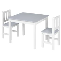 HOMCOM 3-delige kinderzitgroep met kindertafel 2 stoelen voor 3+ kindermeubels grenen + MDF grijs + wit 60 x 50 x 48 cm(m-1)