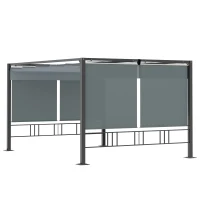 Outsunny Pergola Tuingazebo 3,9 x 2,9 m met zonneluifel en 4 automatische rolluiken Waterdicht voor tuinbekleding Tuinmeubelen Aluminium Polyester Donkergrijs(m-10)