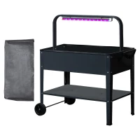 Outsunny Fioriera da Giardino Portafiori con Lampada LED per piante e Copertura in PE, Ruote e Maniglia, in Acciaio, 90x51x100 cm(m-1)