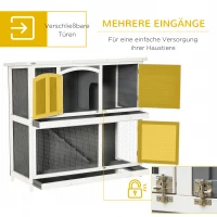 Pawhut hok voor kleine dieren Kooi voor kleine dieren met bodempan en oprit cavia hok cavia kooi 2 verdiepingen klein dierenhok dennenhout wit + grijs 117 x 49 x 108 cm(m-5)