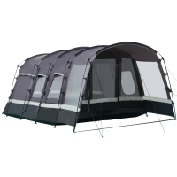 Outsunny campingtent 8 persoons tent tunneltent met voorkamer 4 ramen familietent PU3000mm voor trekking festival glasvezel donkergrijs 580 x 320 x 215 cm(m-1)