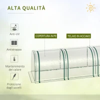 Outsunny Serra da Giardino a Tunnel con 4 Porte Avvolgibili in Acciaio e PVC Trasparente 395x100x80cm(m-5)