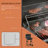 Outsunny Houtskoolgrill BBQ Tuingrill met Deksel en Planken Effectieve Hittebestendige Metalen Roker BBQ Warmhoudplaten Planken Tuinfeest Transportwielen Zwart 68 x 63 x 102 cm(m-4)