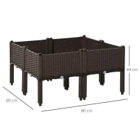 Outsunny verhoogd bed 4-delige plantenbak met drainagegaten rotan look bloembak DIY bruin 40 x 40 x 44 cm(m-3)