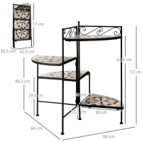 Outsunny Bloemenstandaard 4-dekuge Bloementrap Opvouwbaar Decoratief Binnen Buiten Tuin Balkon Metaal Keramische Tegels Zwart+Beige 64 x 64 x 72 cm(m-3)