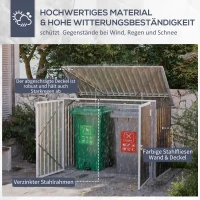 Outsunny vuilnisbak apparaatbox vuilnisbak opberger voor 2 vuilnisbakken afsluitbaar staal zwart 178.5 x 104.5 x 128.5/113 cm(m-4)