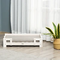 PawHut verhoogd hondenbed met kussen en houten frame Hondenbank Hondenbed Kattenbank Hondenbank Hondenslaapplaats voor kleine en middelgrote honden Wasbare hoes Wit+grijs 90 x 60 x 20 cm(m-8)