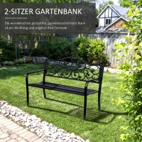 Outsunny Tuinbank 3-zits Stalen Bank Bank met Armleuningen Gietijzer Zwart 127 x 60 x 89 cm(m-4)