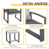 Outsunny poly rotan bistro set 3 st. Balkonmeubelset, tuinmeubelset met bijzettafel, tuinset, zitset met zitkussen, staal, zwart en grijs(m-6)