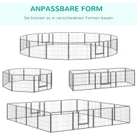 PawHut puppyren buiten 16 segmenten 60 cm hoog Pet Box Puppy Gate Hek Kinderbox Box Hond Behuizing Outdoor Grid Puppy Aanpasbaar met 2 Deuren Staal Grijs(m-4)