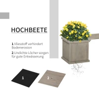 Outsunny verhoogd bed tuinbank met 2 plantenbakken houten bank met bloembak tuin houten bank parkbank lichtgrijs 176 x 38 x 40 cm(m-5)