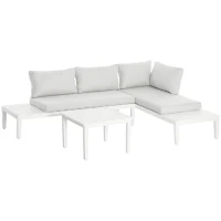 Outsunny 3-delige tuinmeubelset met bijzettafel, balkonmeubelset, bank met kussens, L-vorm, buiten, in aluminium, crèmewit(m-11)