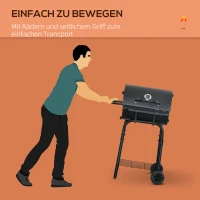 Outsunny Houtskoolgrill BBQ Tuingrill met Deksel en Planken Effectieve Hittebestendige Metalen Roker BBQ Warmhoudplaten Planken Tuinfeest Transportwielen Zwart 68 x 63 x 102 cm(m-7)