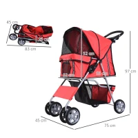 Pawhut Carucior Pliabil pentru Caini – 75×45×97 cm, Rosu(m-3)