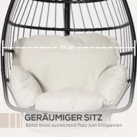 Outsunny hangstoel hangmand met frame hangende schommel hangstoel met kussenmand opvouwbaar metaal zwart + crème wit 101 x 101 x 188 cm(m-5)