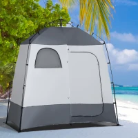 Outsunny Douchetent voor 2 Personen Toilettent met Transporttas 3 Deuren 2 Ramen Camping Omkleedtent Kleedkamer Opbergtent Lichtgrijs + Grijs(m-10)