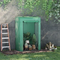 Outsunny Folie Kas Binnenplaats Balkon Mini Draagbare Metalen Frame Warm Tuinhuisje Staal PE Plastic Groen 100x50x150cm(m-2)