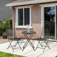 Outsunny zitgroep, 3-delige eetset, bistroset, tuinmeubelset, balkonmeubelset, 1 tafel + 2 stoelen met parasolgat, terras, metaal, zwart(m-10)