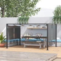 Outsunny Pergola Tuingazebo 3,9 x 2,9 m met zonneluifel en 4 automatische rolluiken Waterdicht voor tuinbekleding Tuinmeubelen Aluminium Polyester Donkergrijs(m-9)