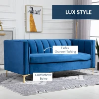 HOMCOM 3-zits bank gestoffeerde bank stoffen bank zitmeubels bank woonkamer bank met armleuningen gouden stalen poten velvet touch blauw 181 x 86 x 78 cm(m-5)