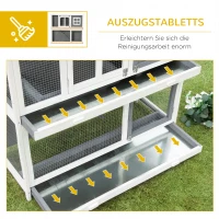 Pawhut hok voor kleine dieren Kooi voor kleine dieren met bodempan en oprit cavia hok cavia kooi 2 verdiepingen klein dierenhok dennenhout wit + grijs 117 x 49 x 108 cm(m-6)